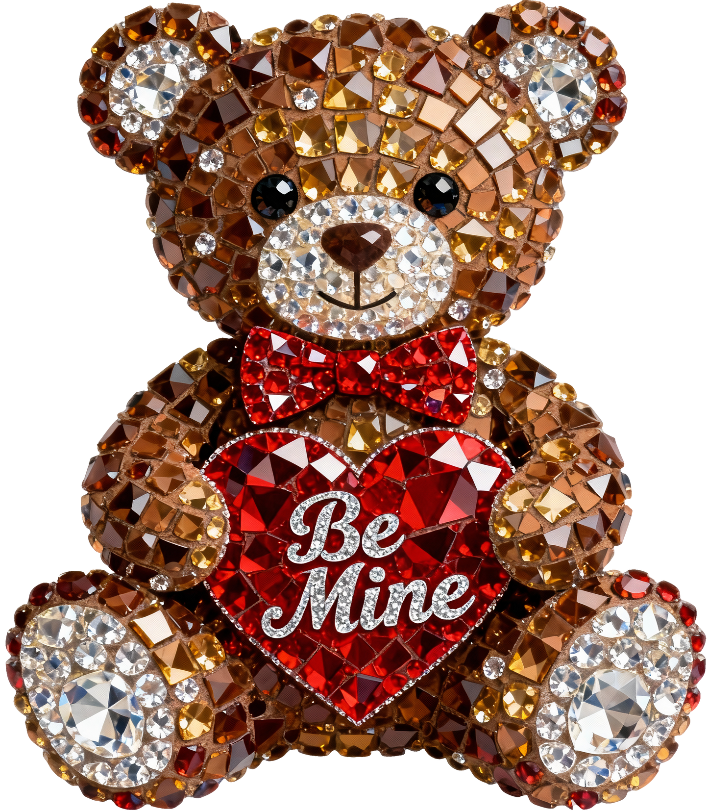 Brown Be Mine Bear BLING VALENTINE DTF TRANSFER 11.40" Wide