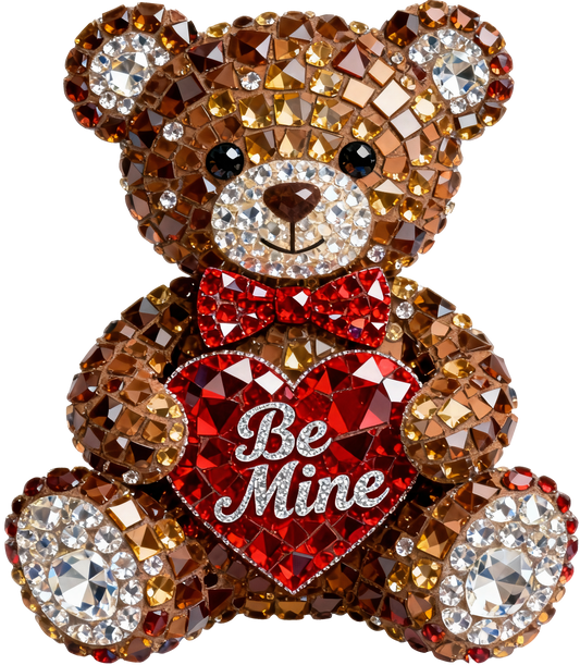 Brown Be Mine Bear BLING VALENTINE DTF TRANSFER 11.40" Wide