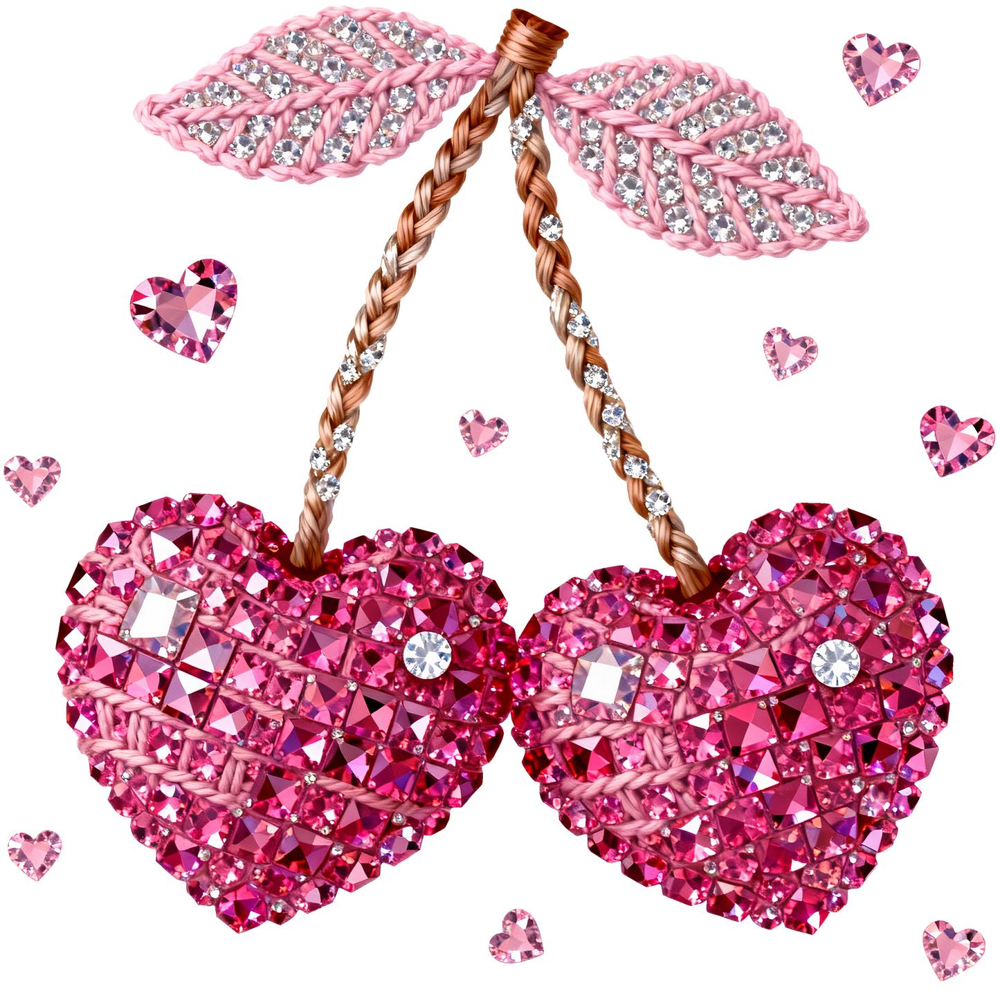 Cherry Hearts BLING VALENTINE DTF TRANSFER 11.40" Wide