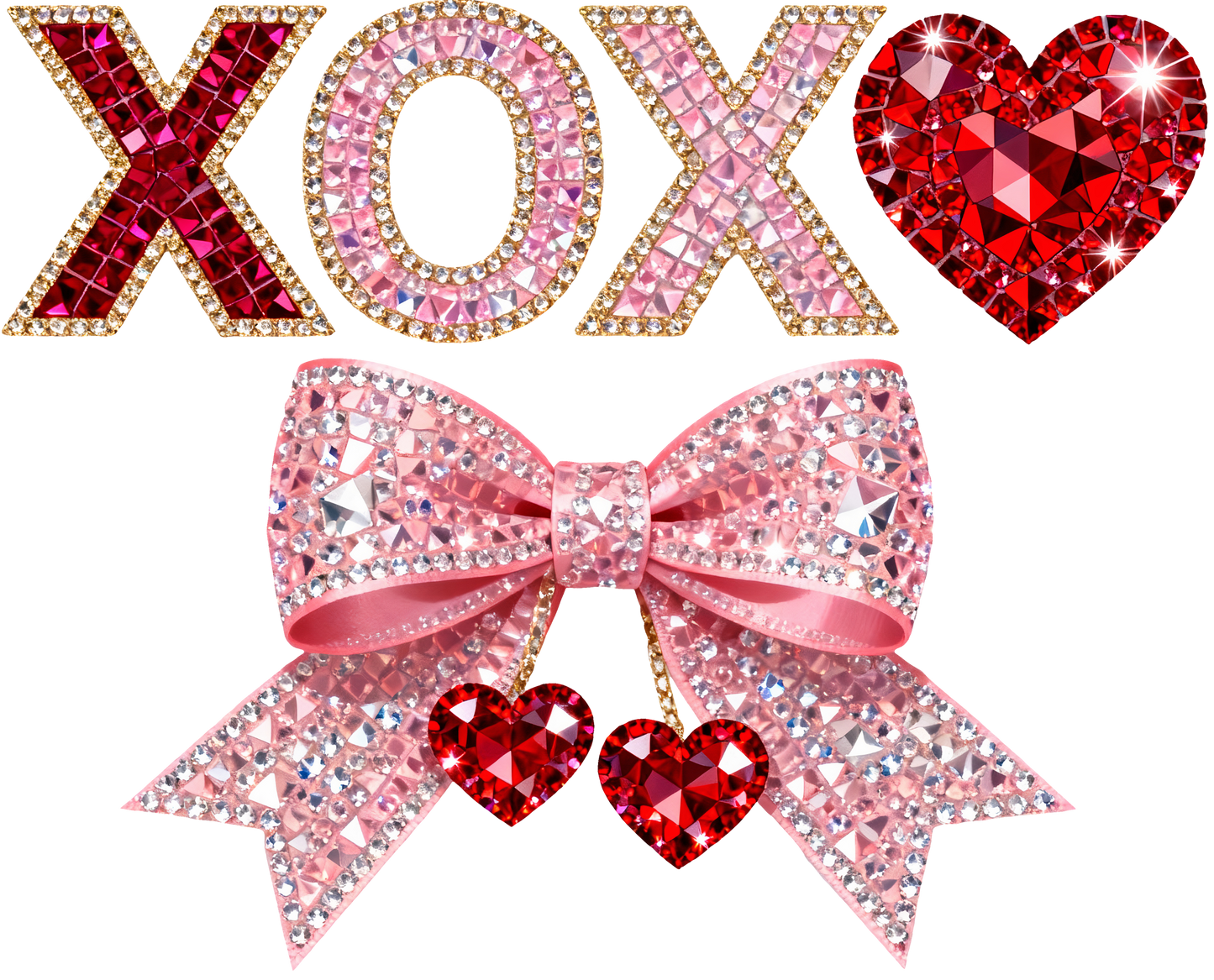 XOXO BOW BLING VALENTINE DTF TRANSFER 11.40" Wide