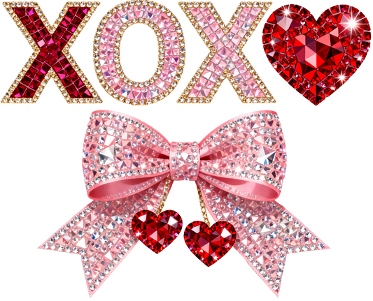 XOXO BOW BLING VALENTINE DTF TRANSFER 11.40" Wide