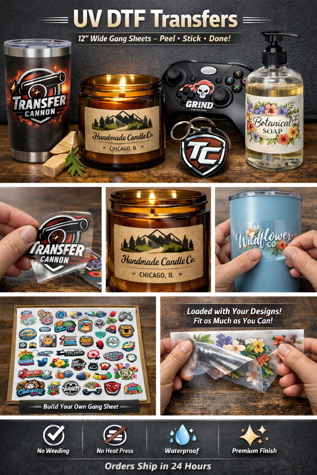 🔥 UV DTF Transfers – 12” Wide (Build Your Own Gang Sheet)